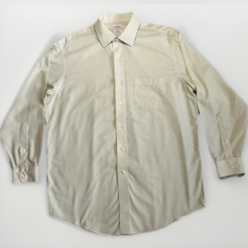 Brooks Brothers Dress Shirt Mens 16-2/3 Button Up Green White Check 346 No Iron - Picture 2 of 9